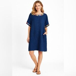 PURE JILL Indigo Tencel Lyocell Button Shoulder Shift Dress Lagenlook XL